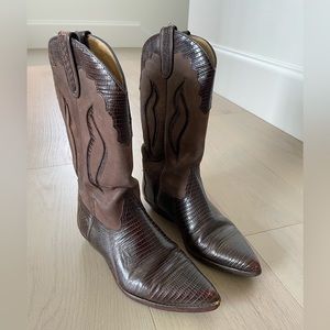 Vintage Amazonas Brown Exotic Lizard Leather Cowboy Boots, 37 made in Spain 🇪🇸
